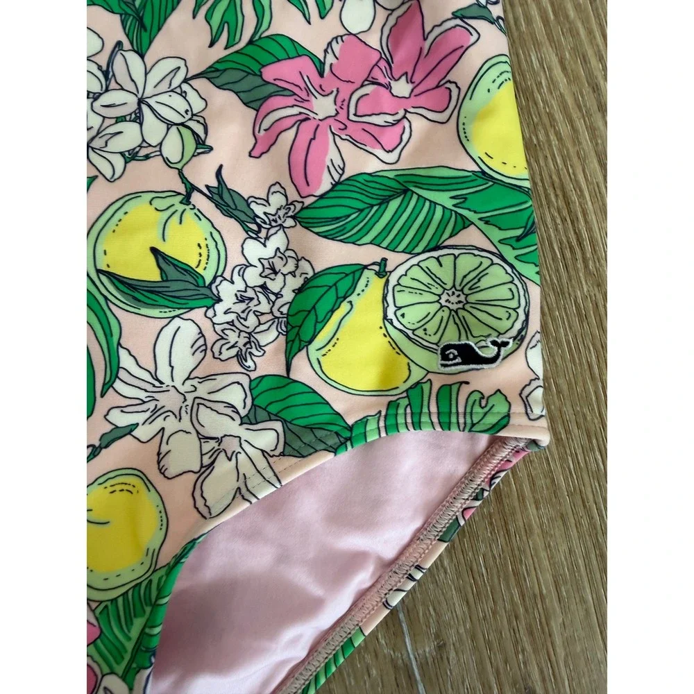Vineyard Vines Preppy Swimwear Girls 5-6 Blue Whale Floral Bikini One-Piece Set